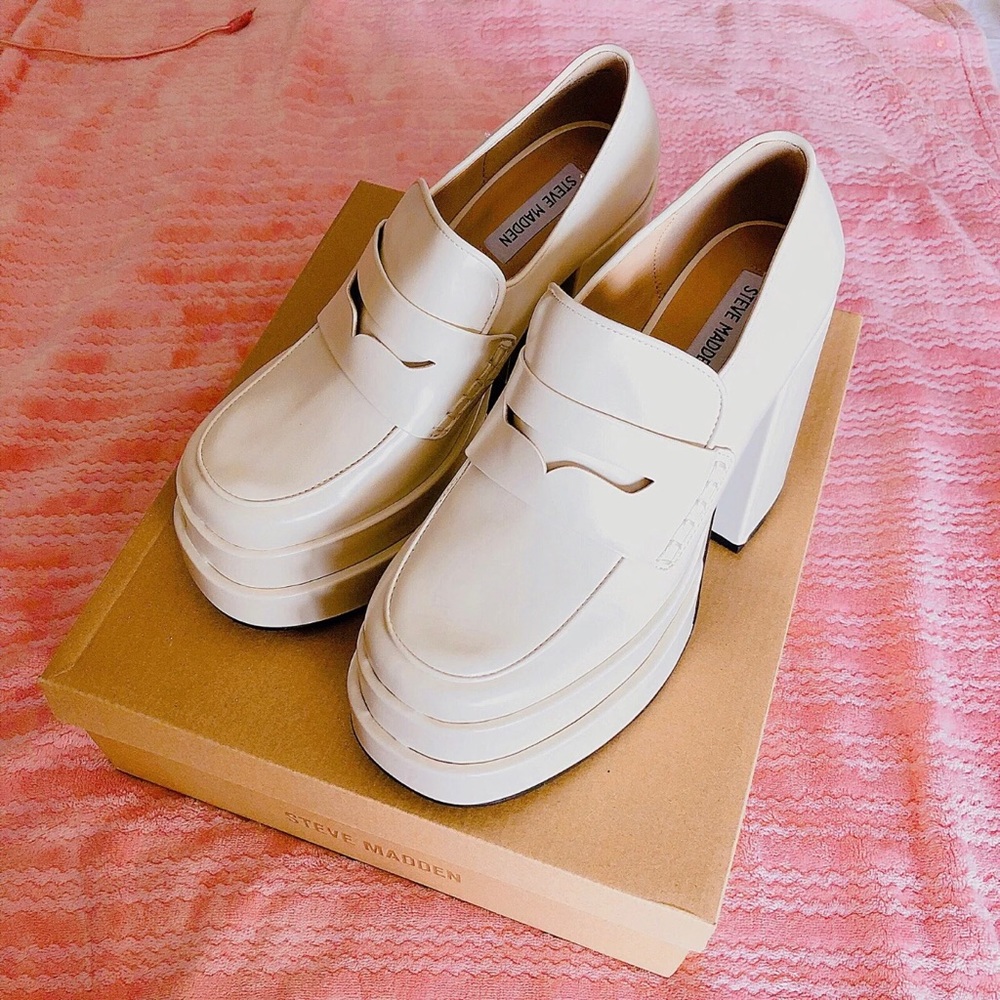 Steve Madden Catelyn Bone double platform loafer heels size 9 BNTW